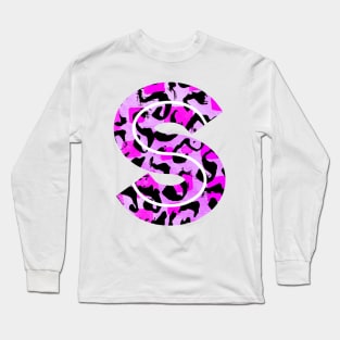 Abstract Letter S Watercolour Leopard Print Alphabet Long Sleeve T-Shirt